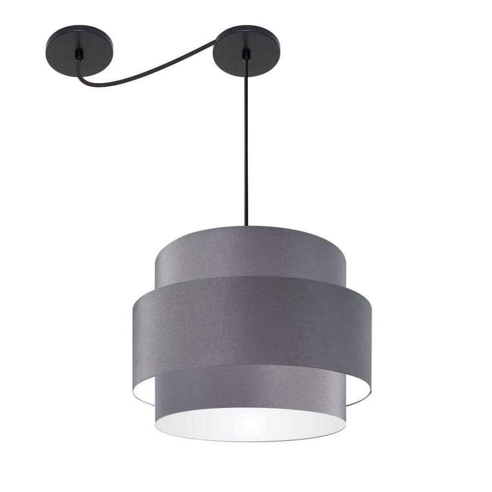 Lustre Sala De Jantar Com Desvio Vivare Md-4397 Cúpula Em Tecido 40cm Cinza-escuro 127/220v