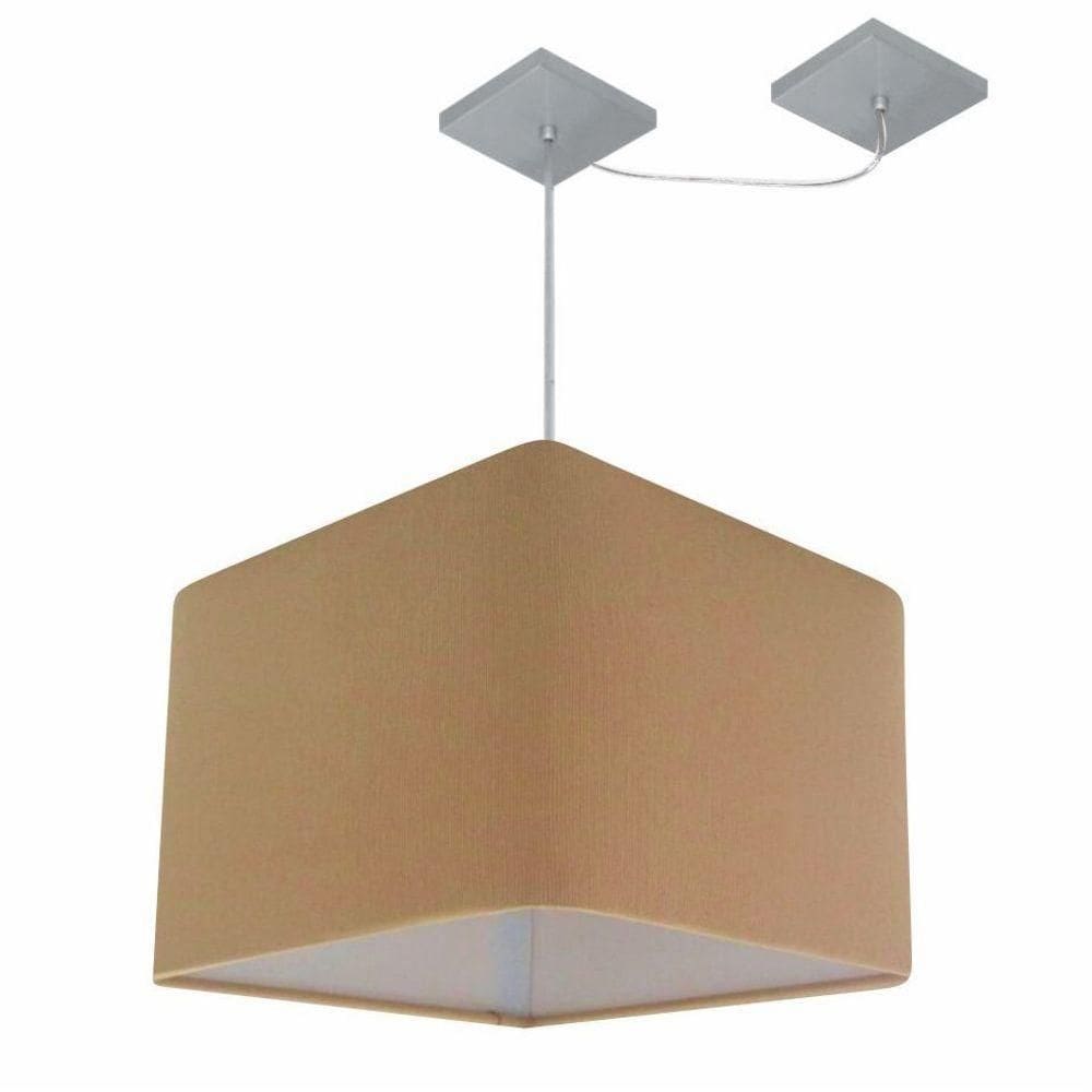 Lustre Pendente Quadrado Com Desvio De Centro Vivare Md-4269 Cúpula Em Tecido 40x40cm - Bivolt Palha 127/220v