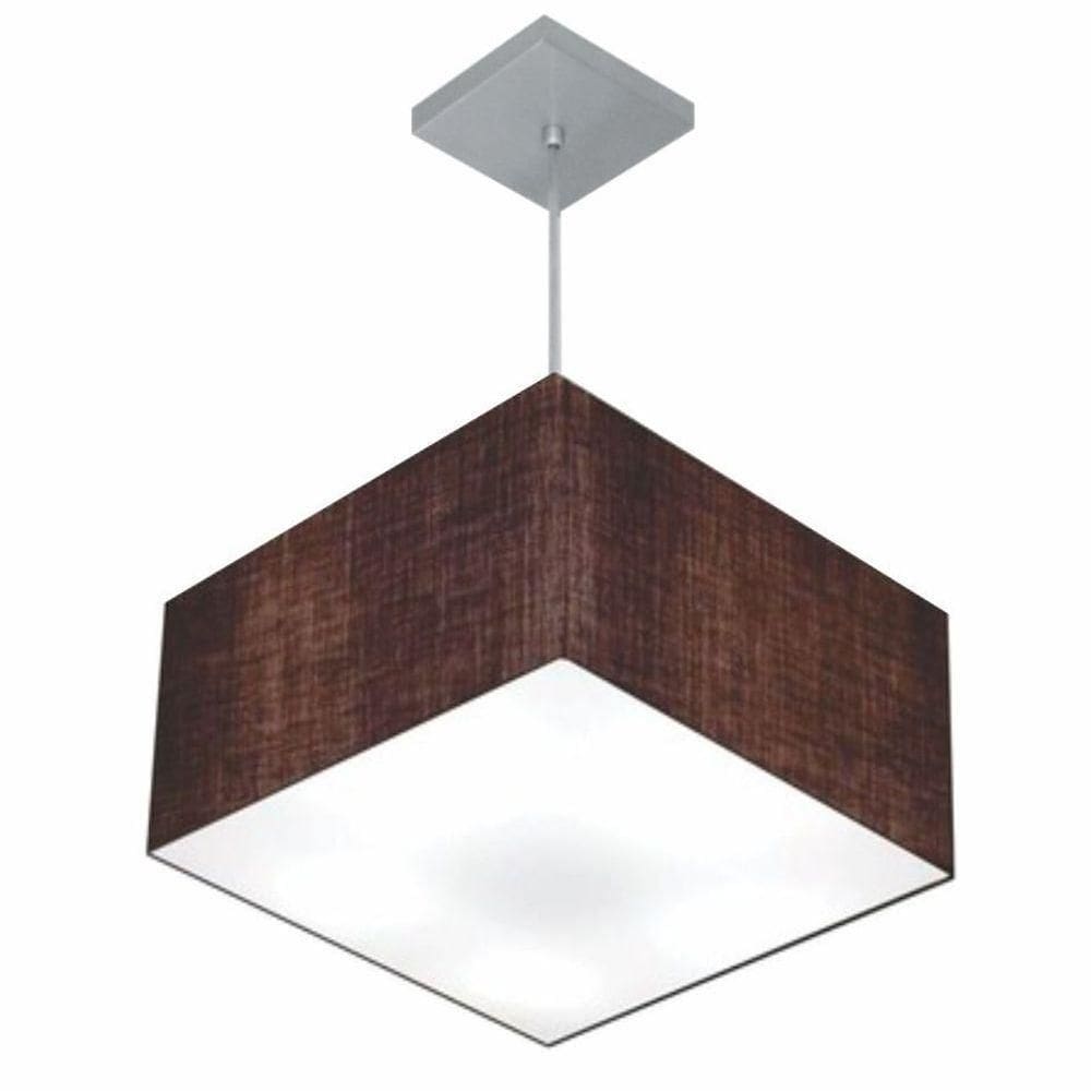 Lustre Pendente Quadrado Vivare Md-4020 Cúpula Em Tecido 21/35x35cm - Bivolt Café 127/220v
