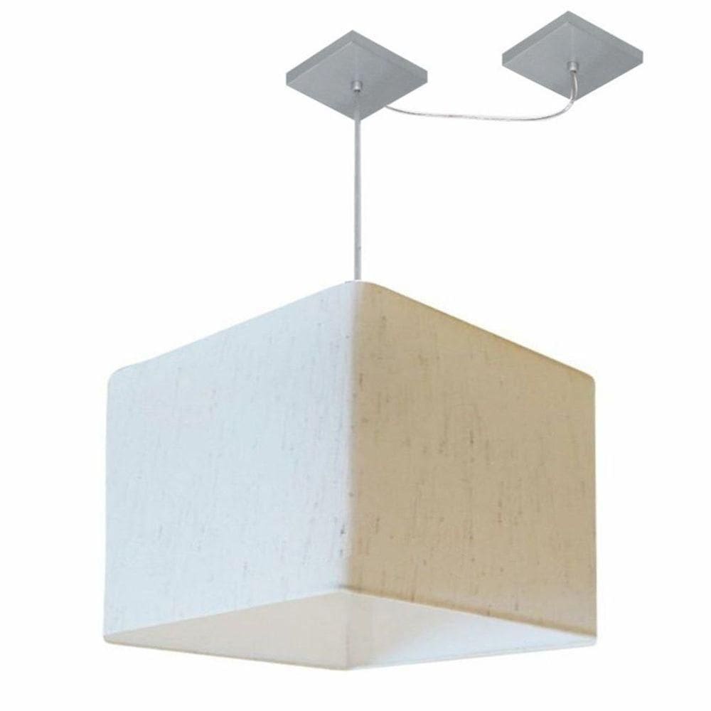 Lustre Pendente Quadrado Com Desvio De Centro Vivare Md-4268 Cúpula Em Tecido 35x35cm - Bivolt Linho Bege 127/220v
