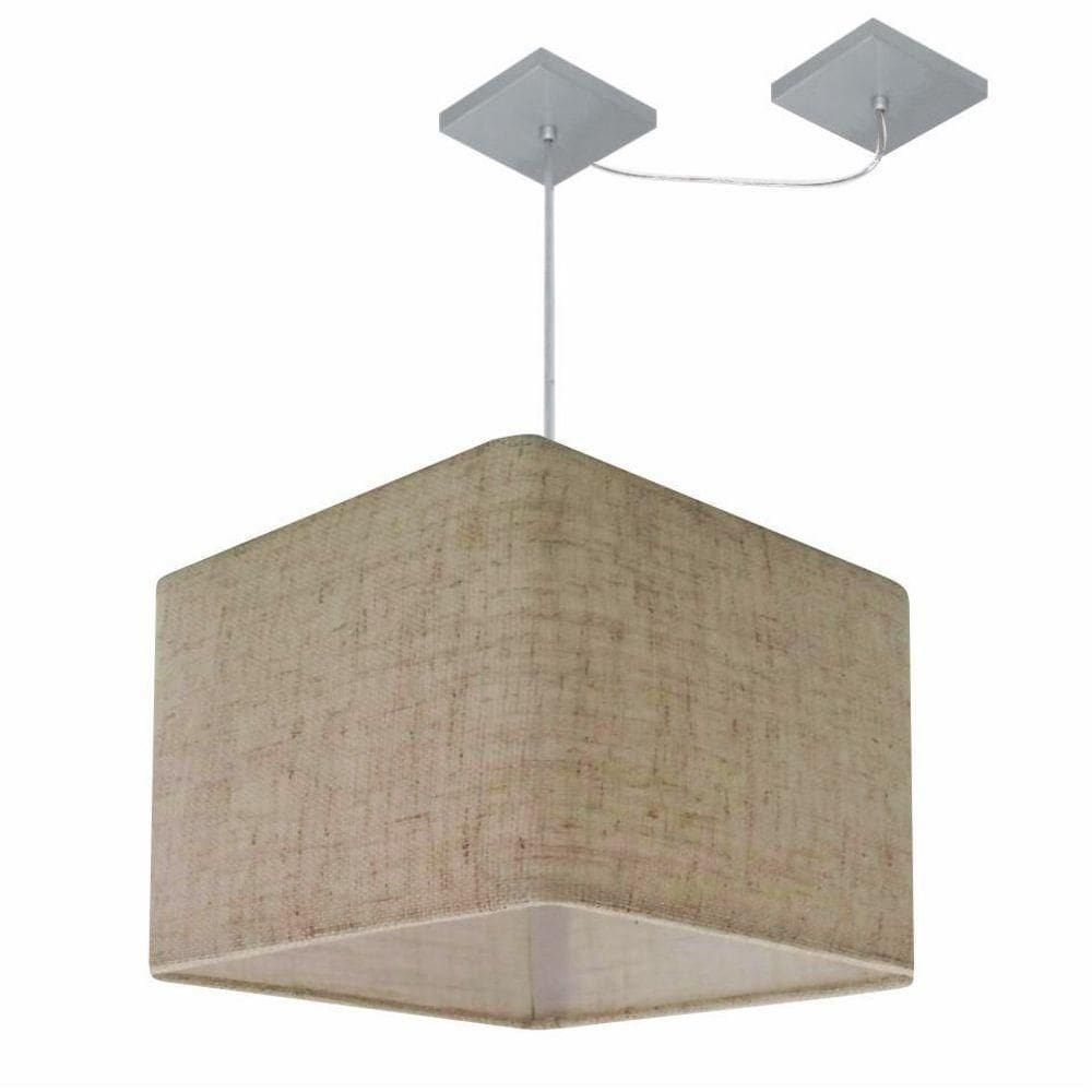 Lustre Pendente Quadrado Com Desvio De Centro Vivare Md-4269 Cúpula Em Tecido 40x40cm - Bivolt Rustico-bege 127/220v