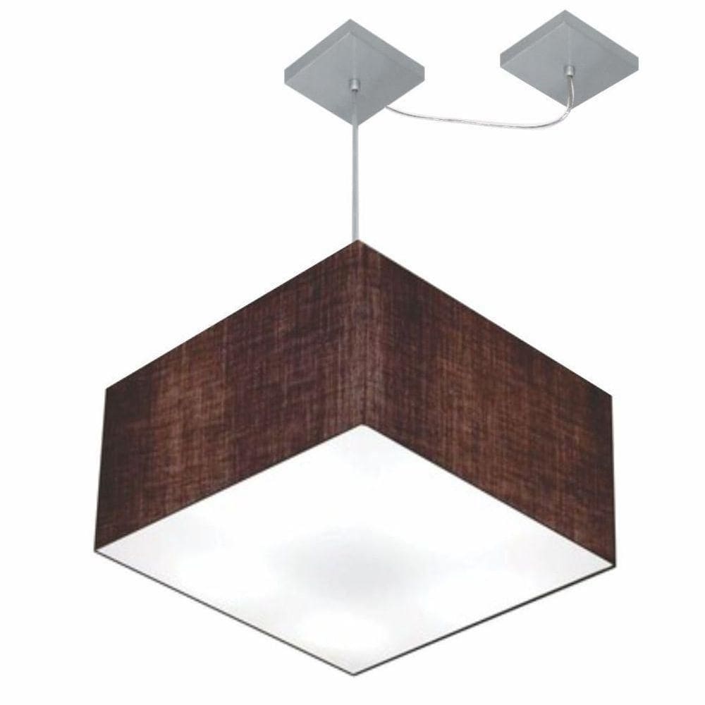 Lustre Pendente Quadrado Com Desvio De Centro Vivare Md-4270 Cúpula Em Tecido 35x35cm - Bivolt Café 127/220v