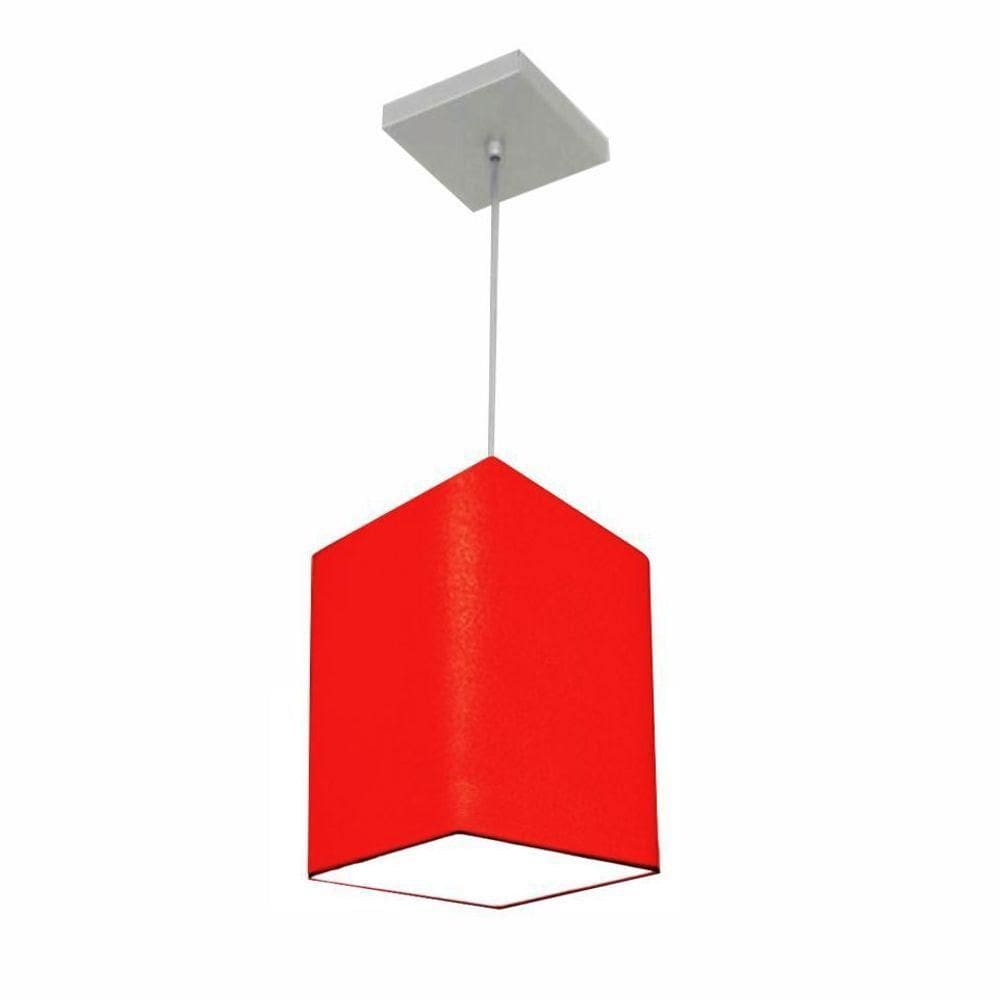 Lustre Pendente Quadrado Vivare Md-4007 Cúpula Em Tecido 25/16x16cm - Bivolt Vermelho 127/220v