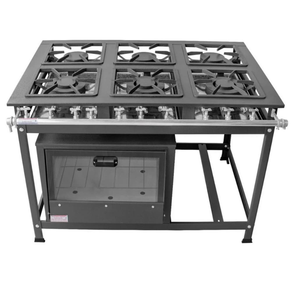 Fogão Industrial 6 Bocas QS/QD 40X40 P8 com Forno Leona