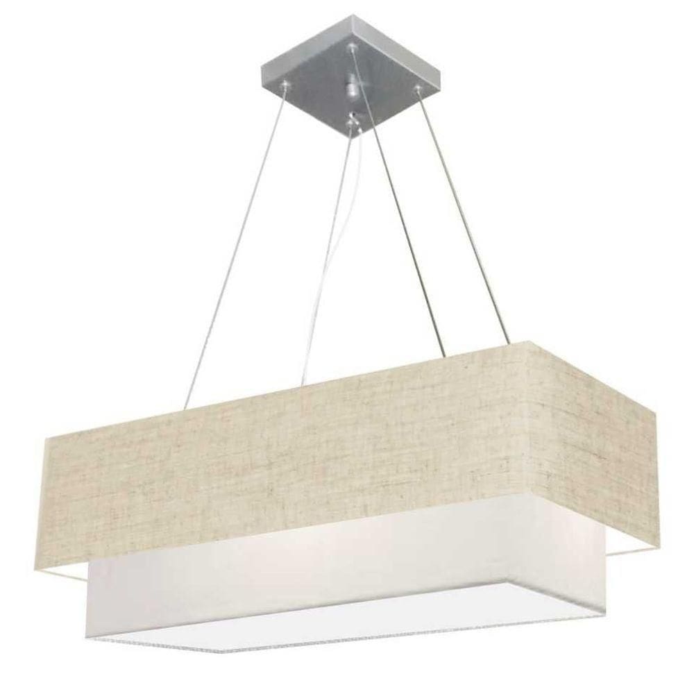 Lustre Pendente Duplo Retangular Vivare Md-4321 Cúpula Em Tecido 80x40cm X 70x30cm - Bivolt Rustico-bege-branco 127/220v