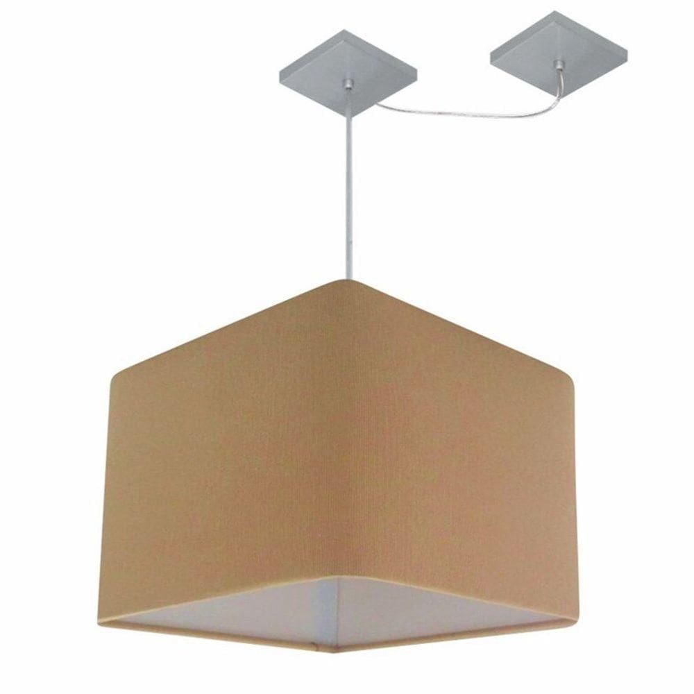 Lustre Pendente Quadrado Com Desvio De Centro Vivare Md-4268 Cúpula Em Tecido 35x35cm - Bivolt Palha 127/220v