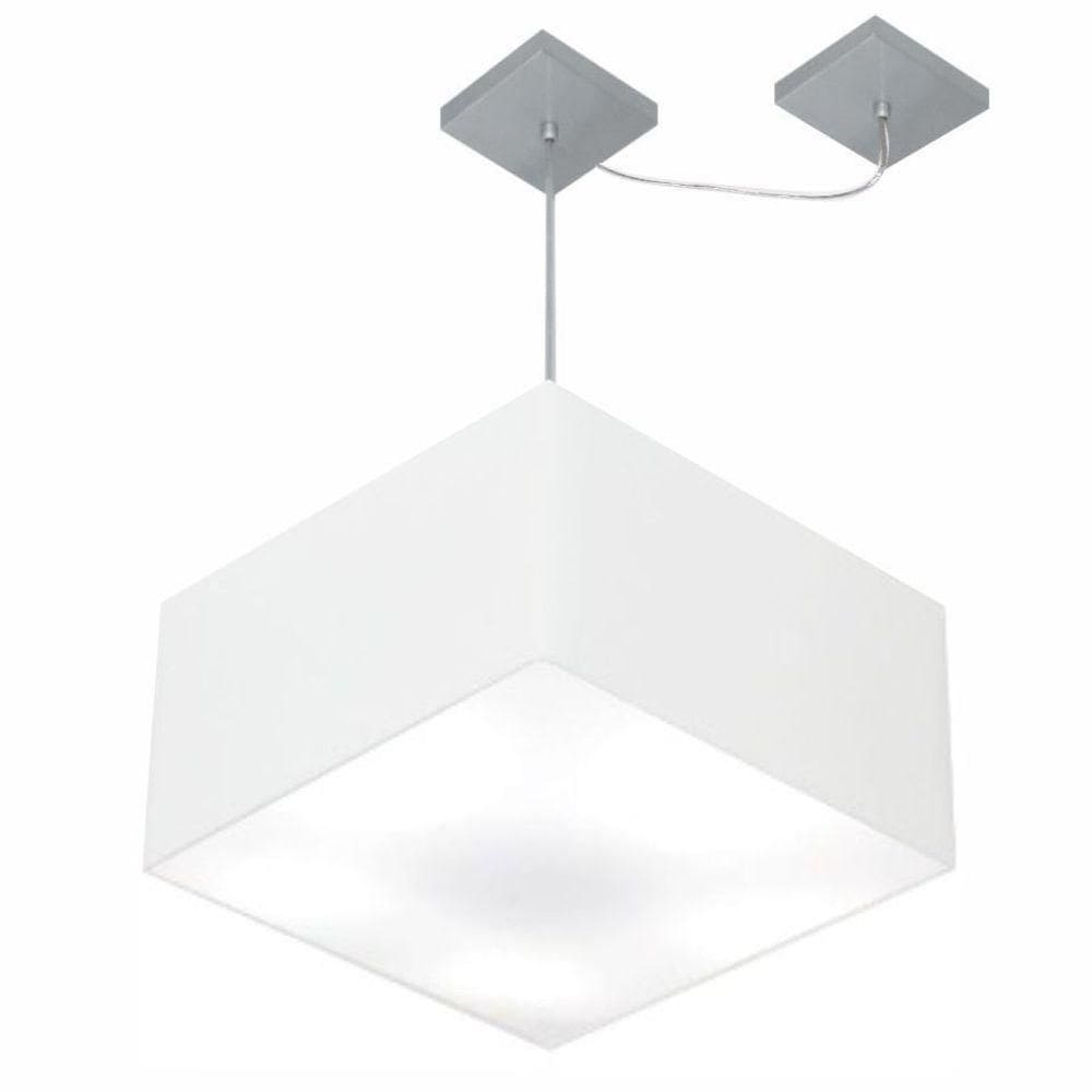 Lustre Pendente Quadrado Com Desvio De Centro Vivare Md-4270 Cúpula Em Tecido 35x35cm - Bivolt Branco 127/220v