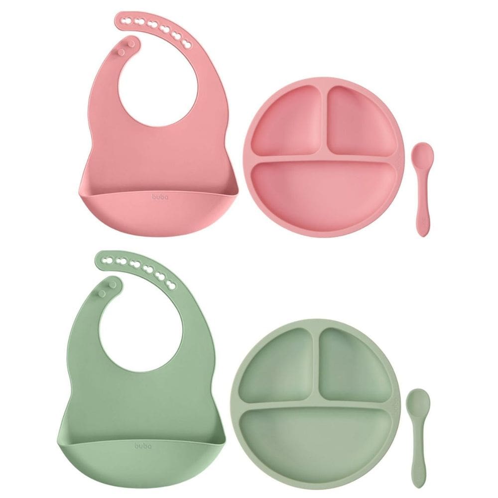 Kit Alimentação Bebê +6m com Prato e Colher Flexível Silicone Livre de BPA Buba