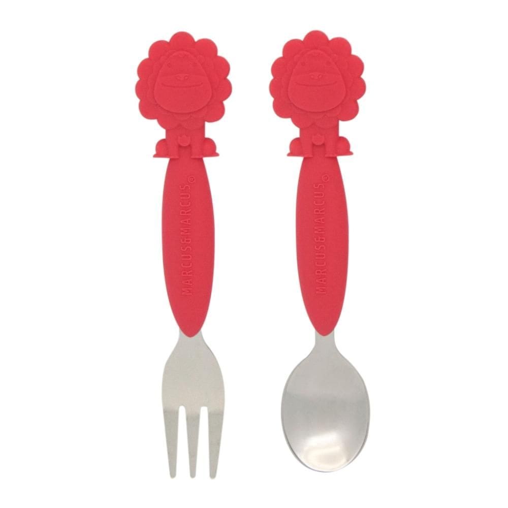 Jogo de Colher e Garfo em Inox e Silicone Leão Vermelho - Marcus  Marcus