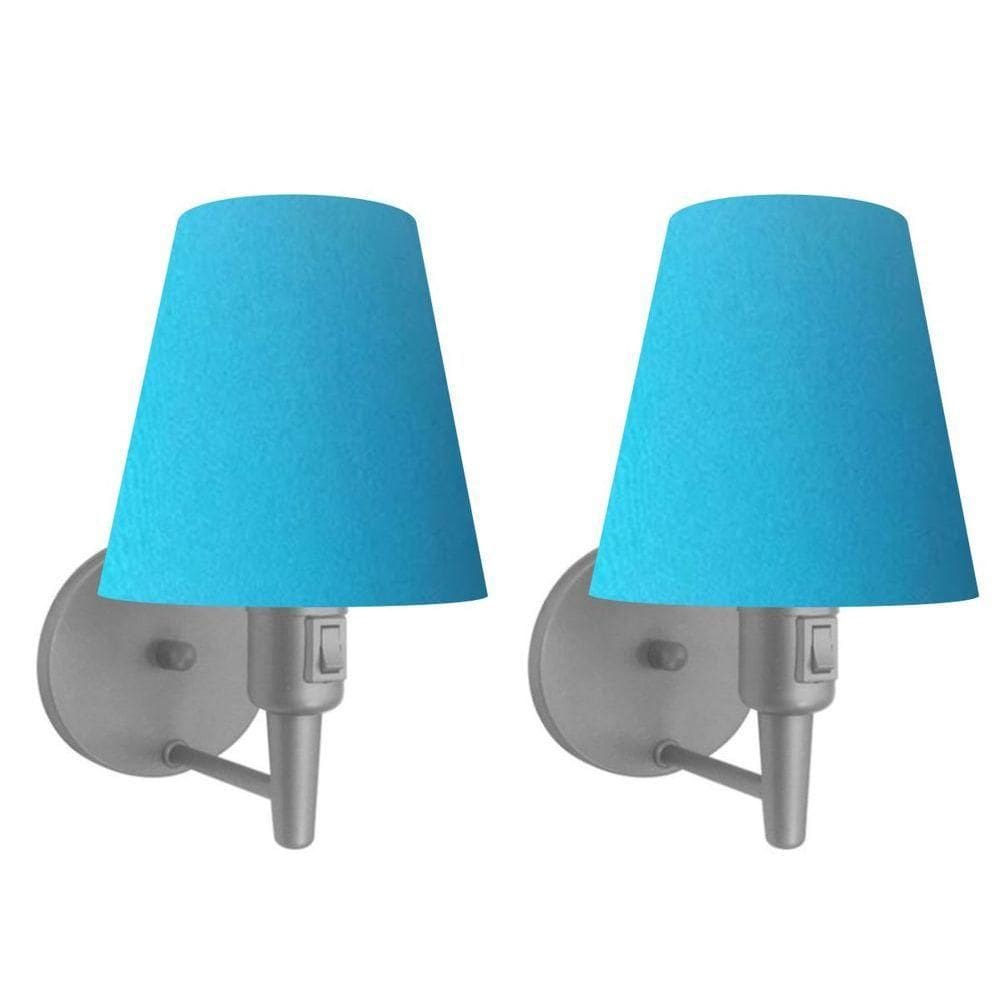 Kit-2 Arandela Cone Md-2013 Cinza C- Inter Liga E Desl Cúpula Em Tecido Azul Turquesa - Bivolt