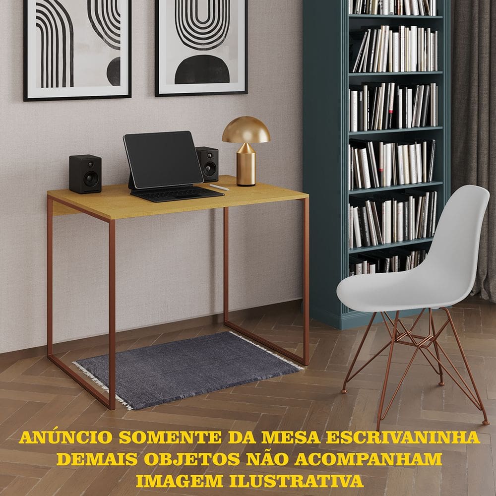 Escrivaninha Industrial Office Canela 120x53 Grécia Base Cobre