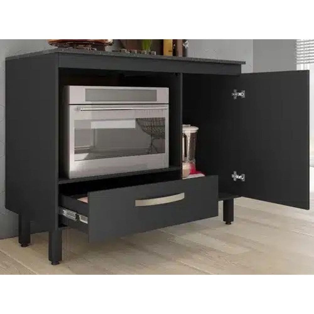 Balcao Fit Para Cooktop Com Recorte 1Pt 1Gav Preto