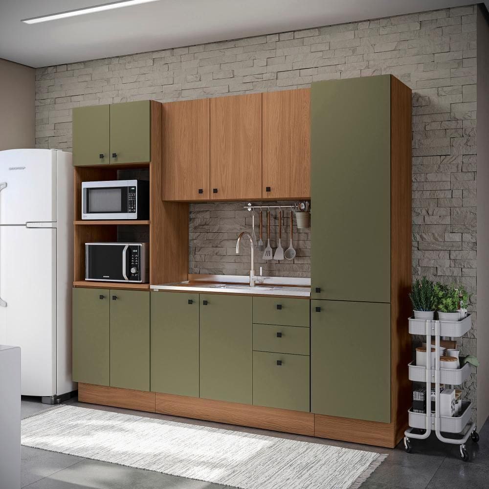 Cozinha Modulada Pixel Kappesberg 100% Mdp Canela-verde Frevo-canela 240cm