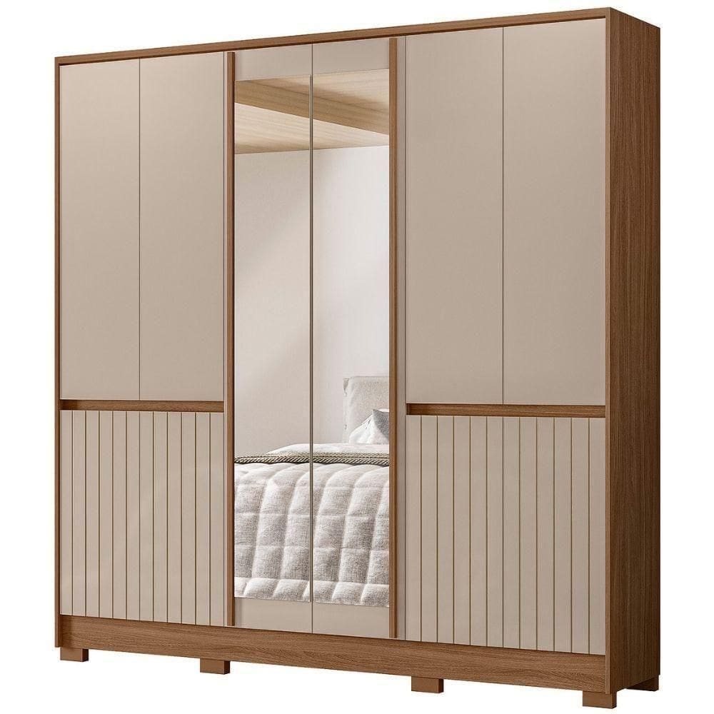 Guarda Roupa Casal 10 P Espelho 216 Cm Alasca Carvalho Fendi Moval