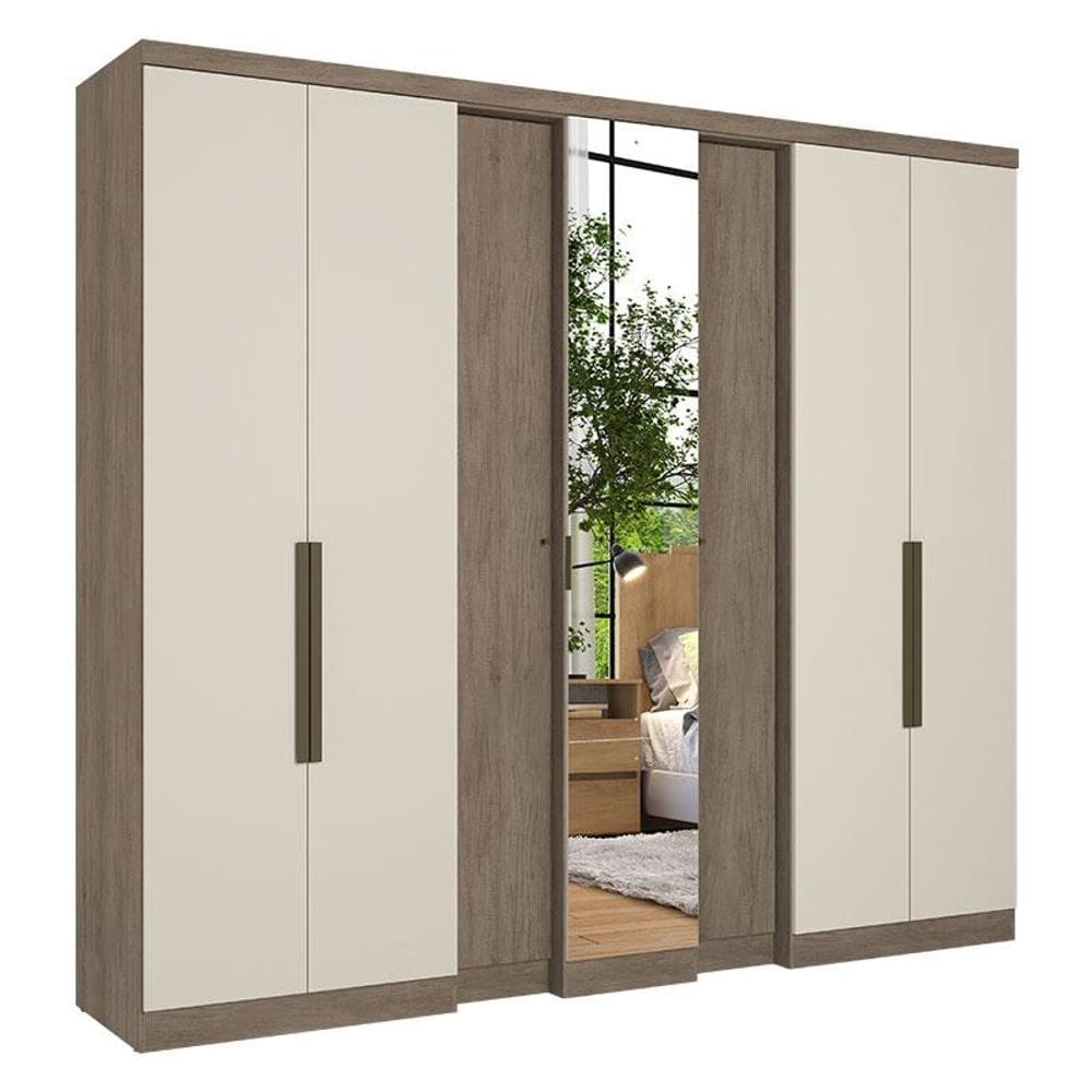Guarda Roupa Casal Selecto Glass 7 Portas Rústico Off White Acetinado - THB