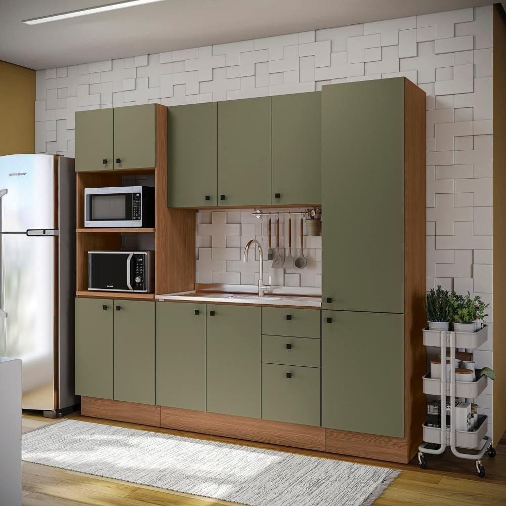 Cozinha Modulada Pixel Kappesberg 100% Mdp Canela-verde Frevo 240cm