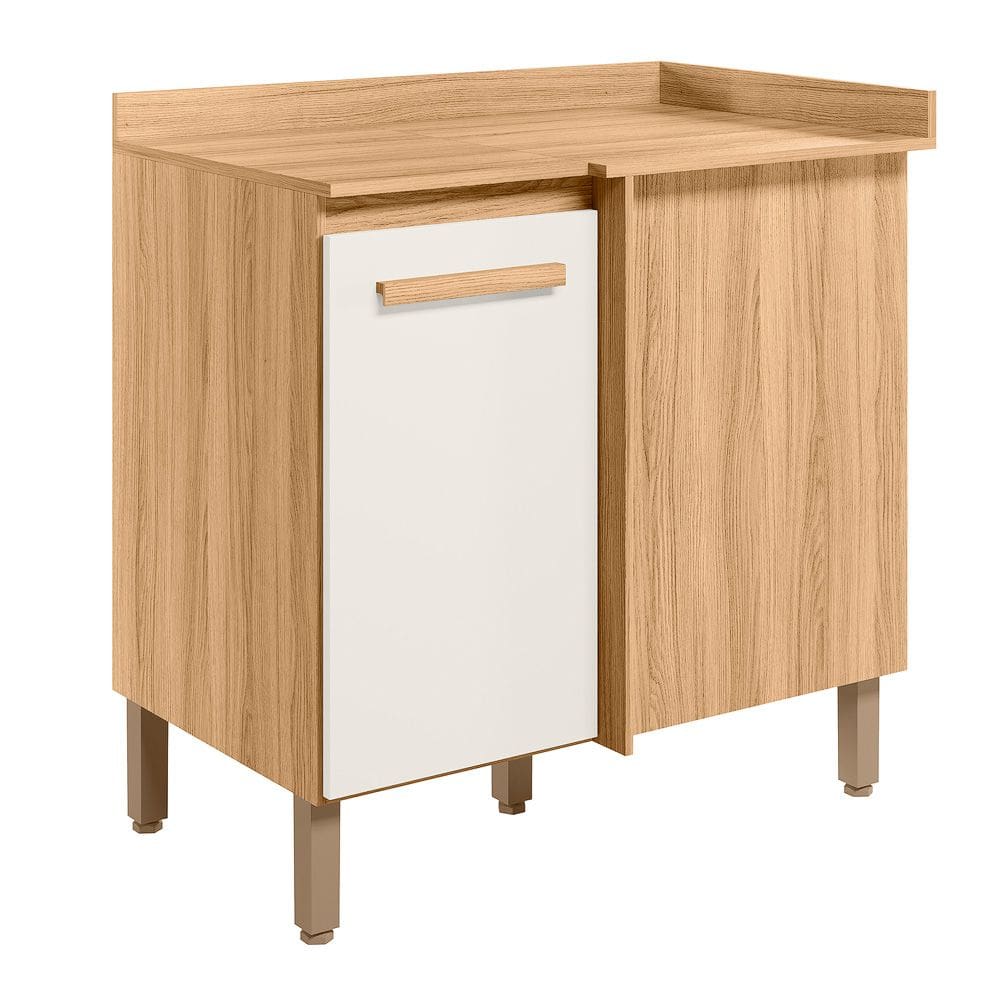 Balcão de Canto 1 Porta (Com Tampo) 88cm Intenza Freijo/Off White Cristal - SSX Multicoisas