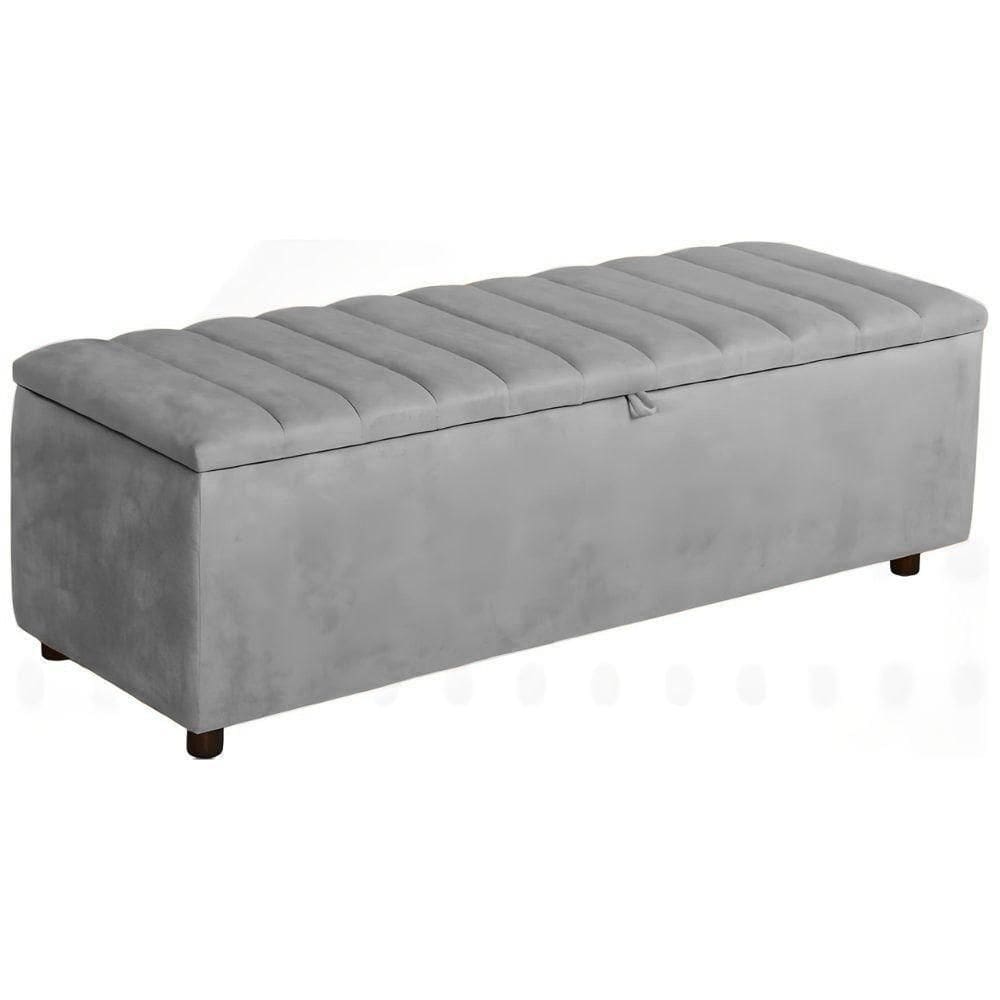 Baú Recamier Paris Veludo Cinza 140 Cm