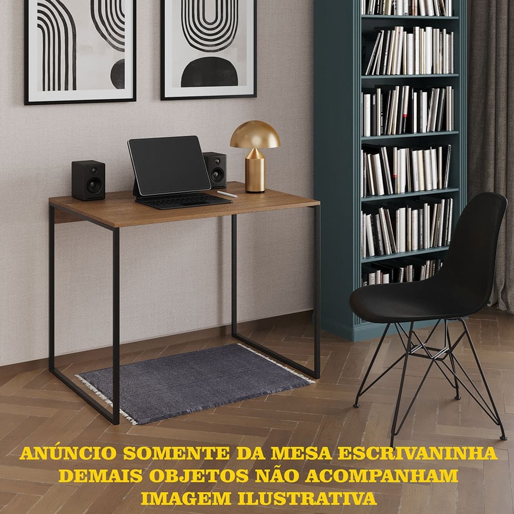 Escrivaninha Industrial Office Amêndoa 90x53 Grécia Base Ferro Preto