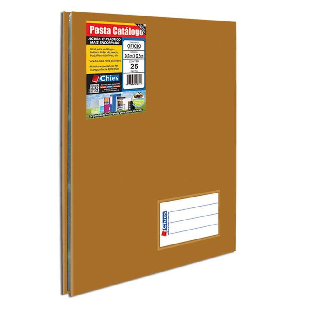 Pasta catálogo ofício 5342 ouro com 25 plásticos Chies