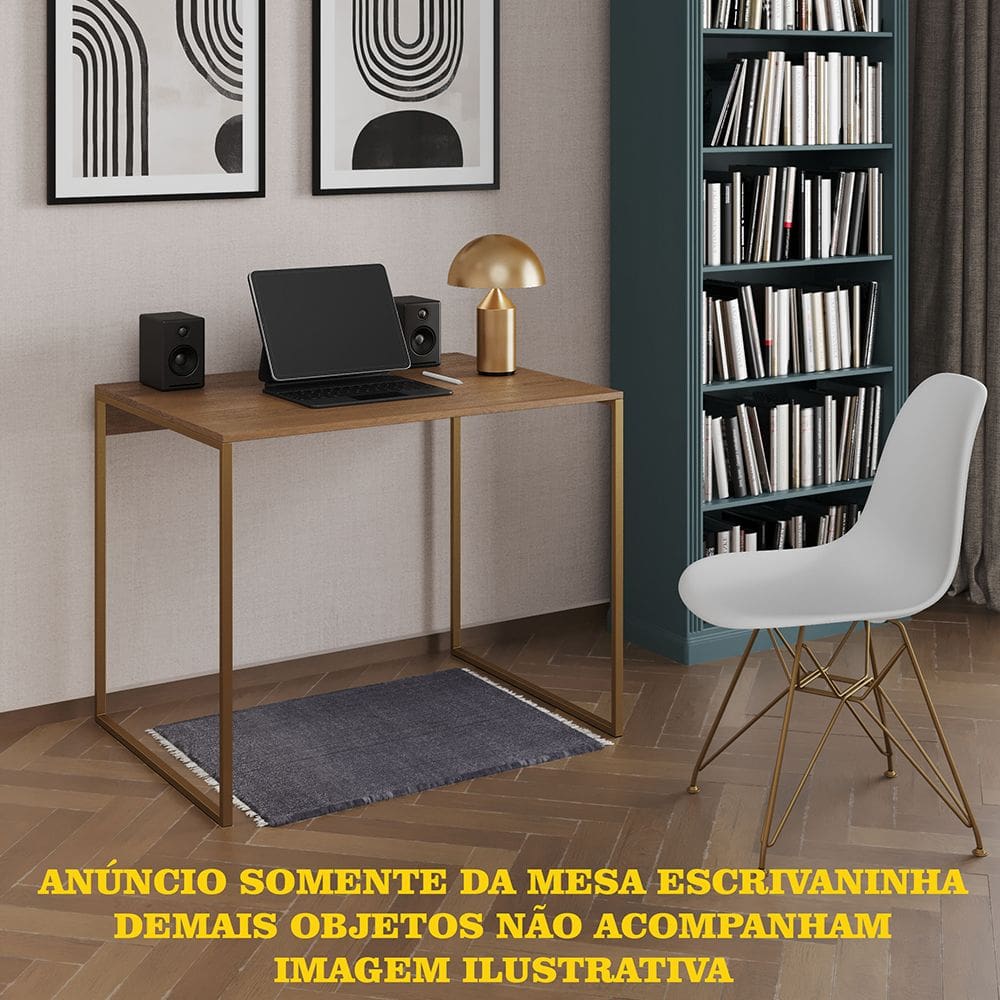Escrivaninha Industrial Office Amêndoa 120x53 Grécia Base Dourada