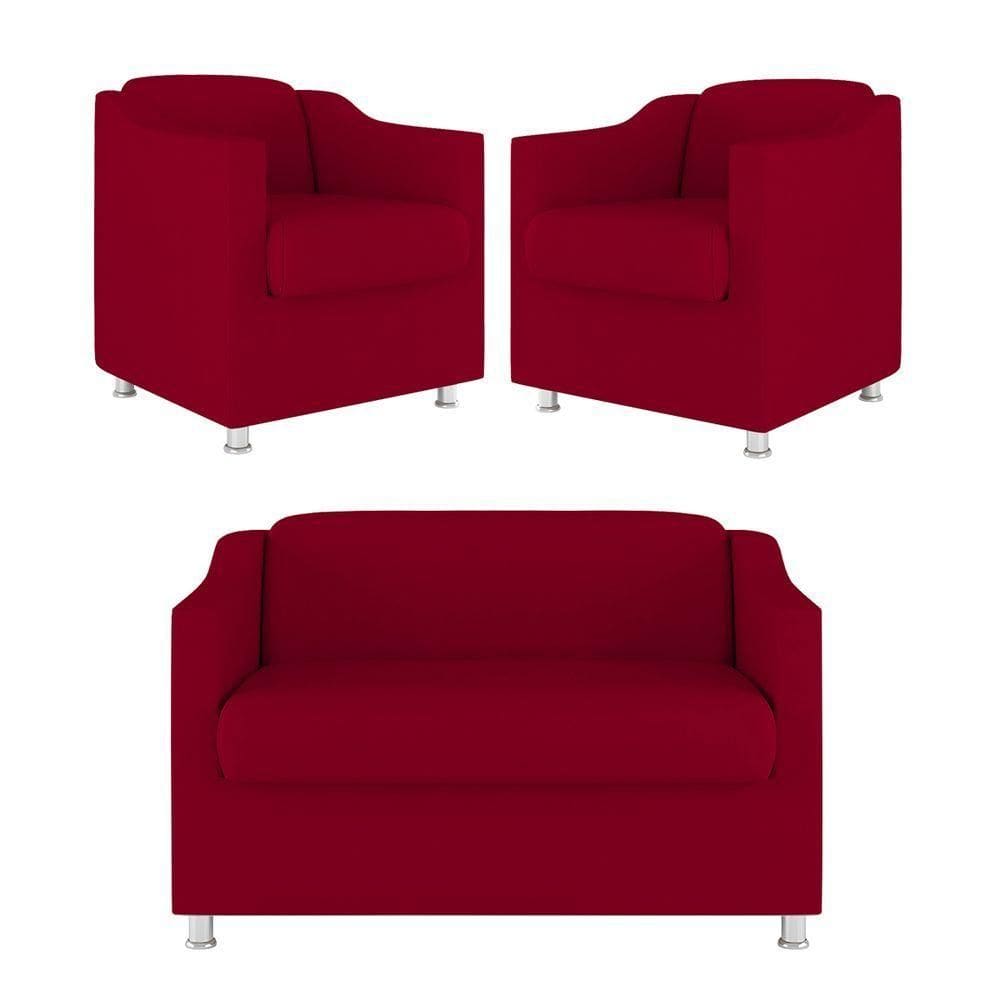 Kit Sofá Namoradeira + 02 Poltrona Tilla Recepção Sala Suede vermelho
