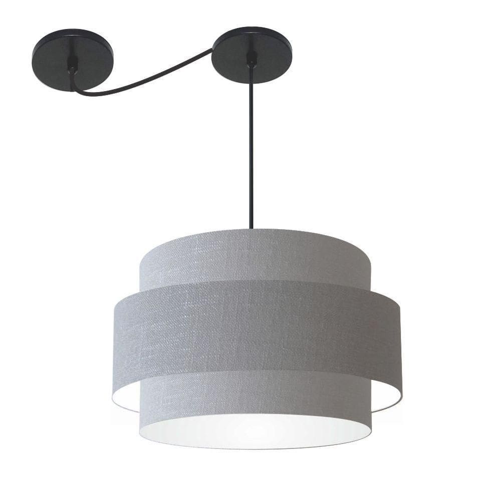 Lustre Sala De Jantar Com Desvio Vivare Md-4400 Cúpula Em Tecido 55cm Rustico-cinza 127/220v