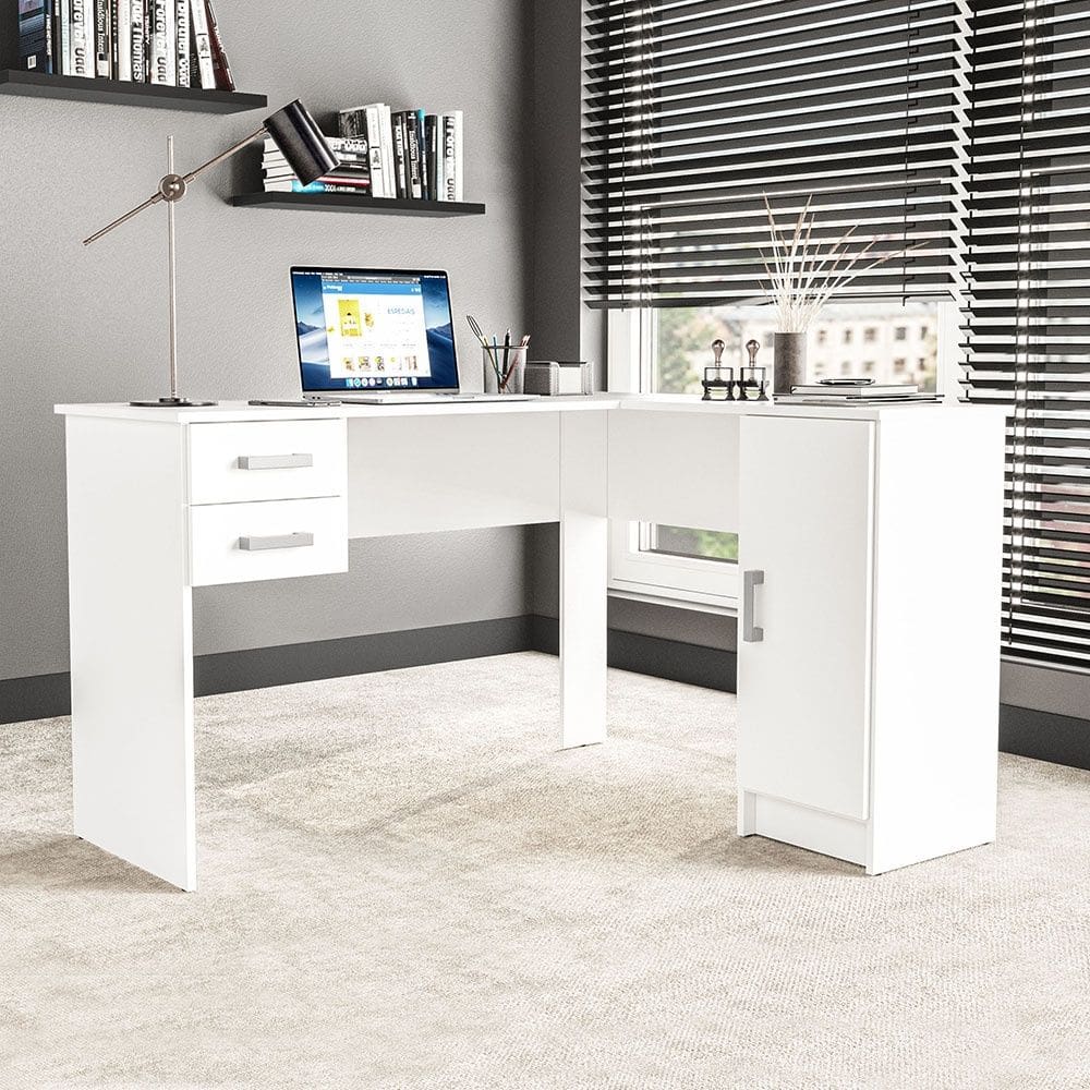 Mesa Barcelona 2 Gavetas 1 Porta Branco Politorno Móveis