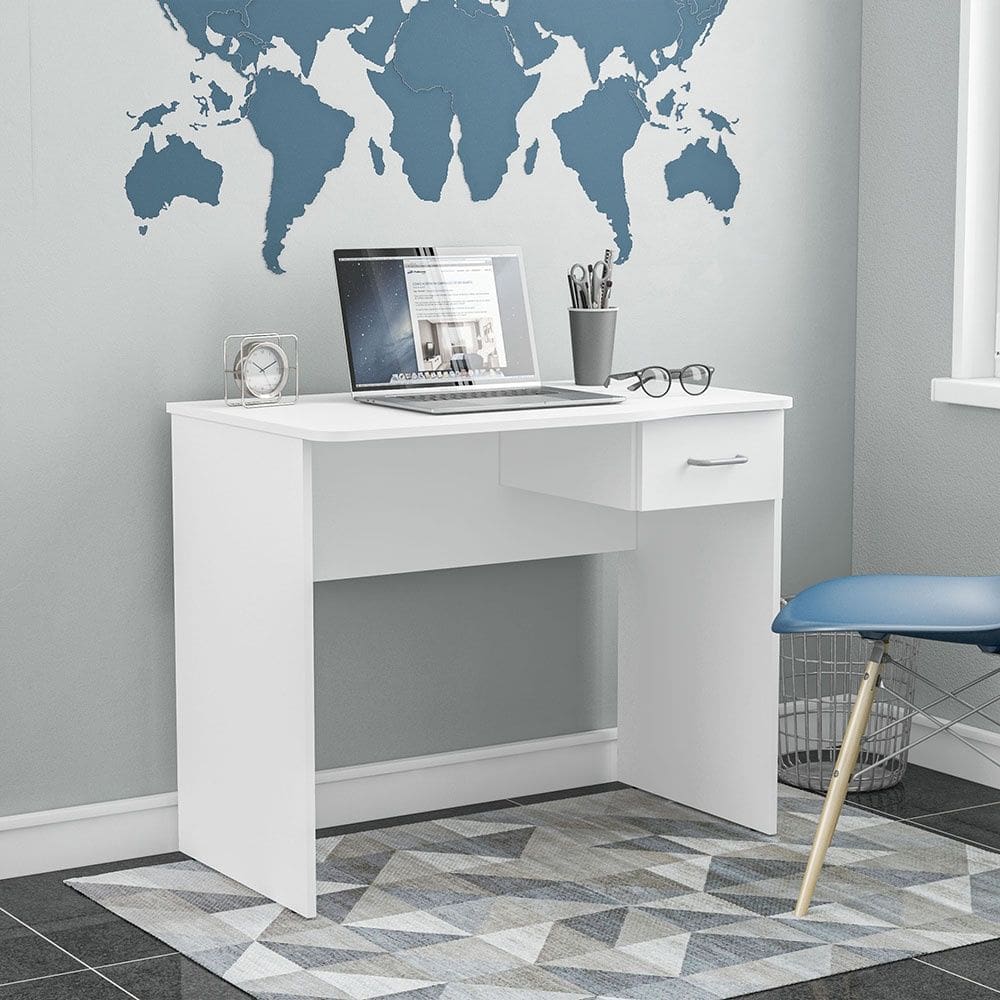 Mesa de Escritório Arapeí 90cm 1 Gaveta Branco Politorno Móveis