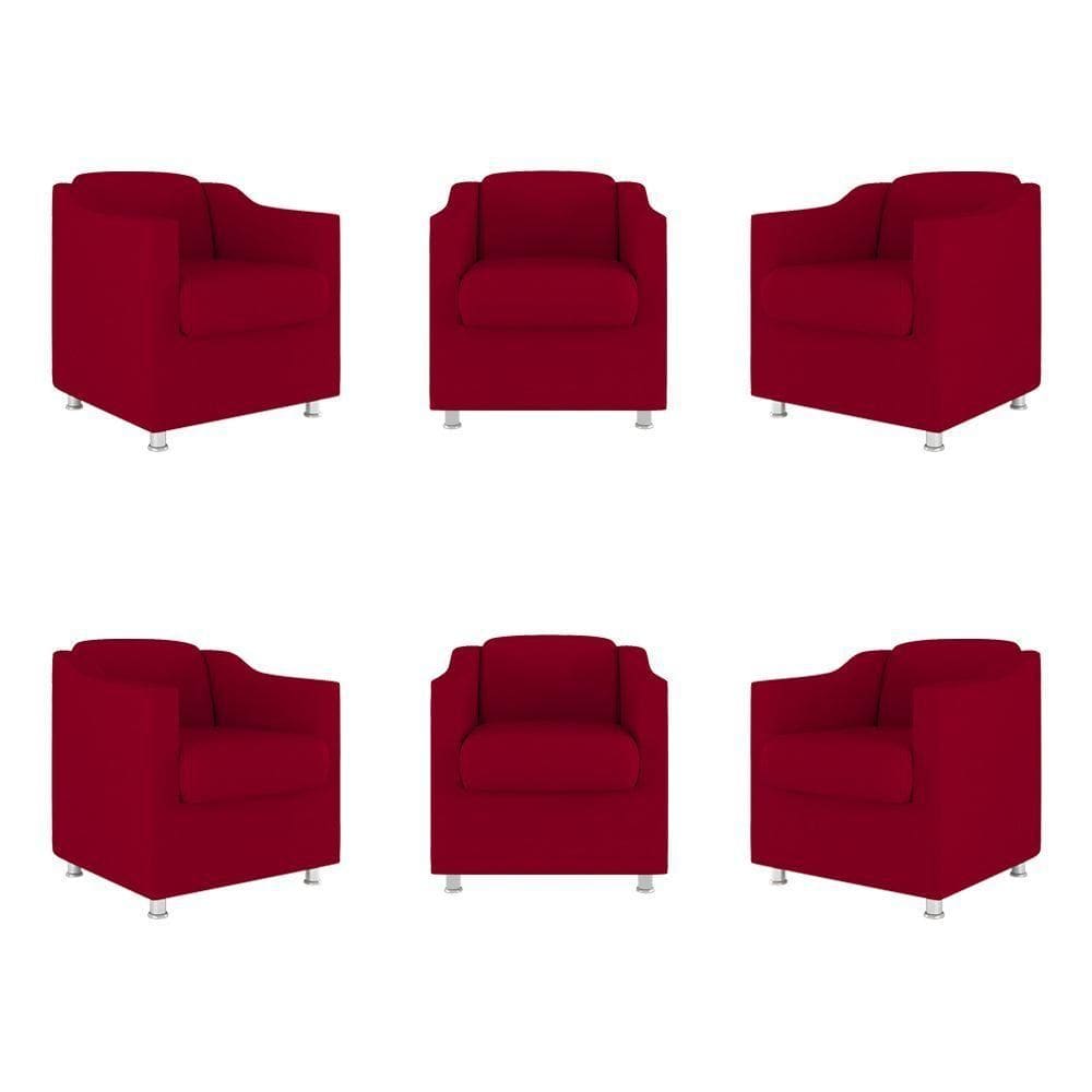Kit 6 Poltronas Decorativas Reforçada Consultório Sala Suede Cor:vermelho