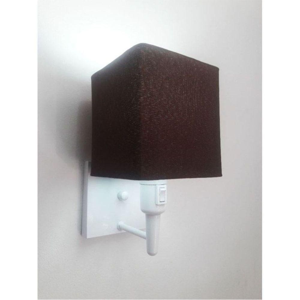 Arandela Quadrada Vivare Md-2019 Base Branco Com Interruptor Cúpula Em Tecido - Bivolt Branco-café 127-220v