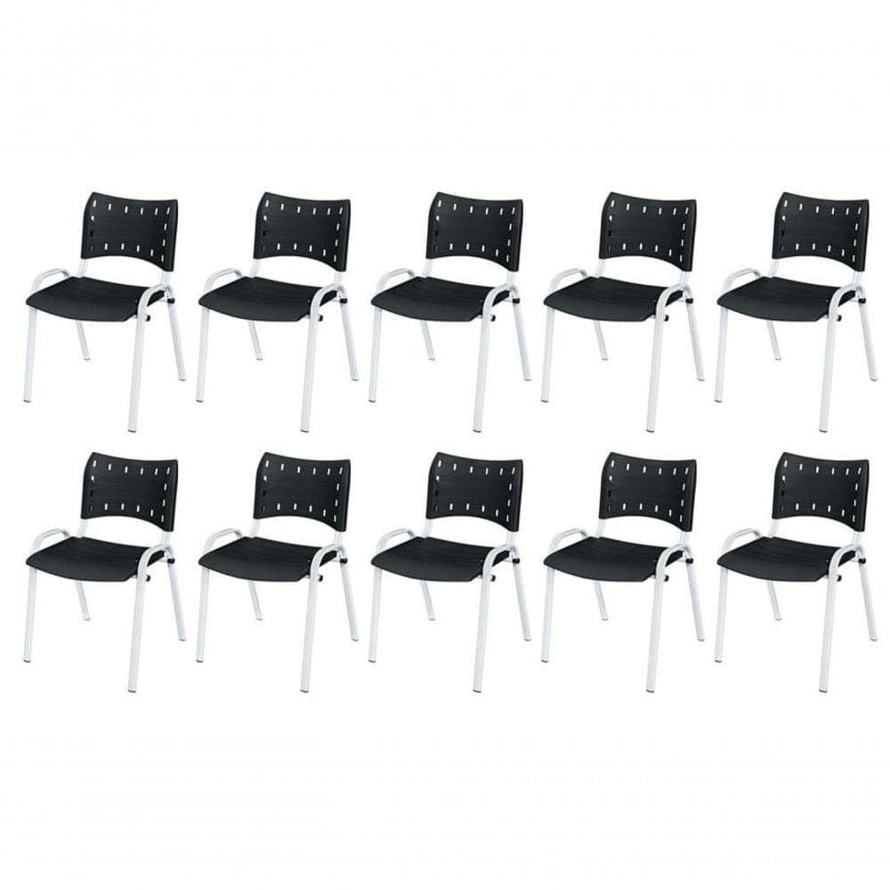 Cadeira Iso Base Branco , Escritório Preto Kit 10 Un