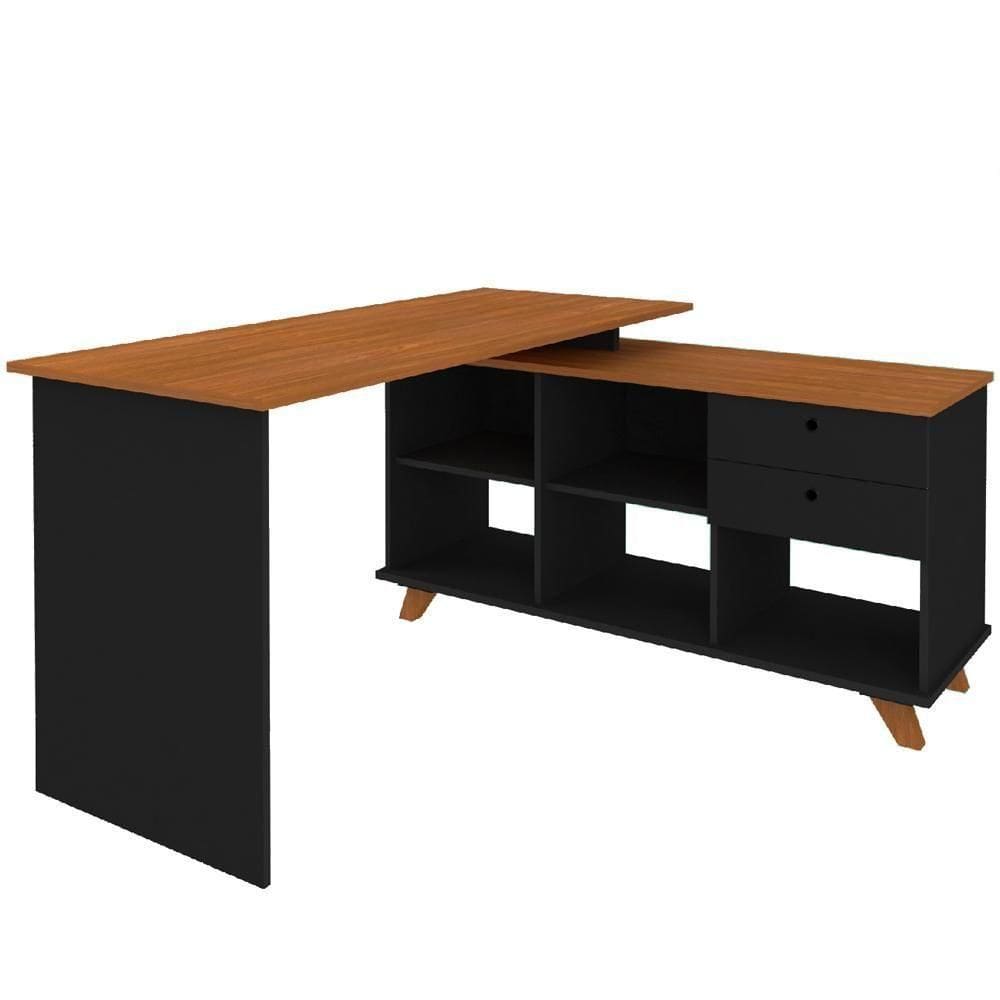 Mesa Para Escritório Home Office Escrivaninha Gold A02 Freijó Preto - Lyam Decor