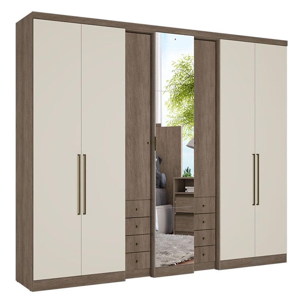 Guarda Roupa Casal Absolut Clear Glass 7 Portas Rustic Off White Acetinado - THB