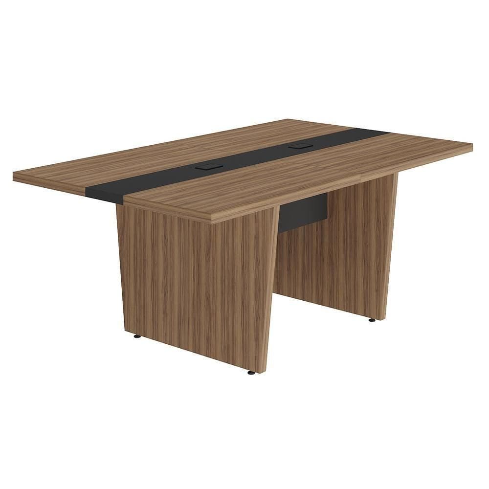 Mesa De Reunião Para Escritório Com 02 Tomadas 179cm Unik A02 Nogal Preto - Lyam Decor