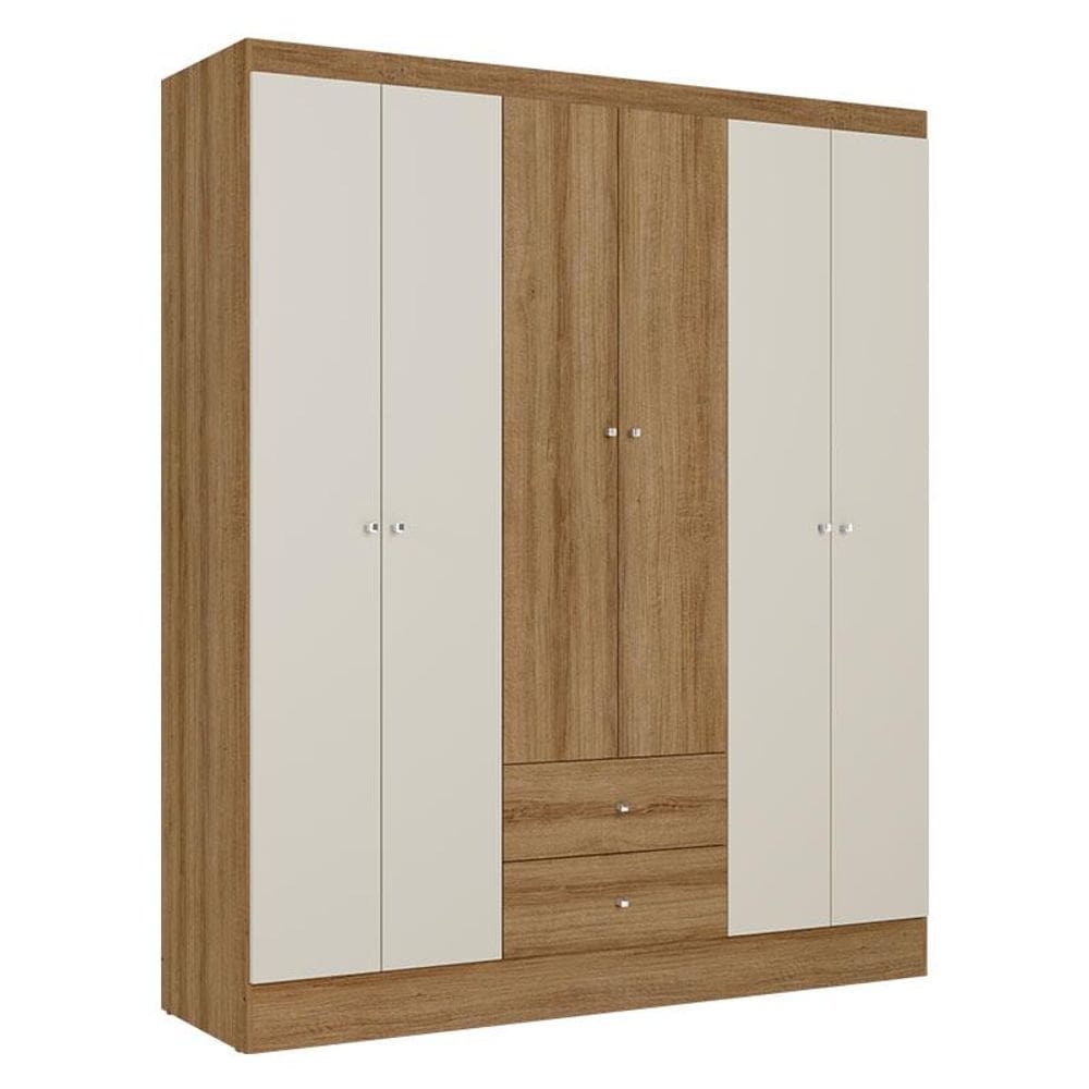 Guarda Roupa Casal Astro 6 Portas 2 Gavetas Almendra Off White Acetinado - THB