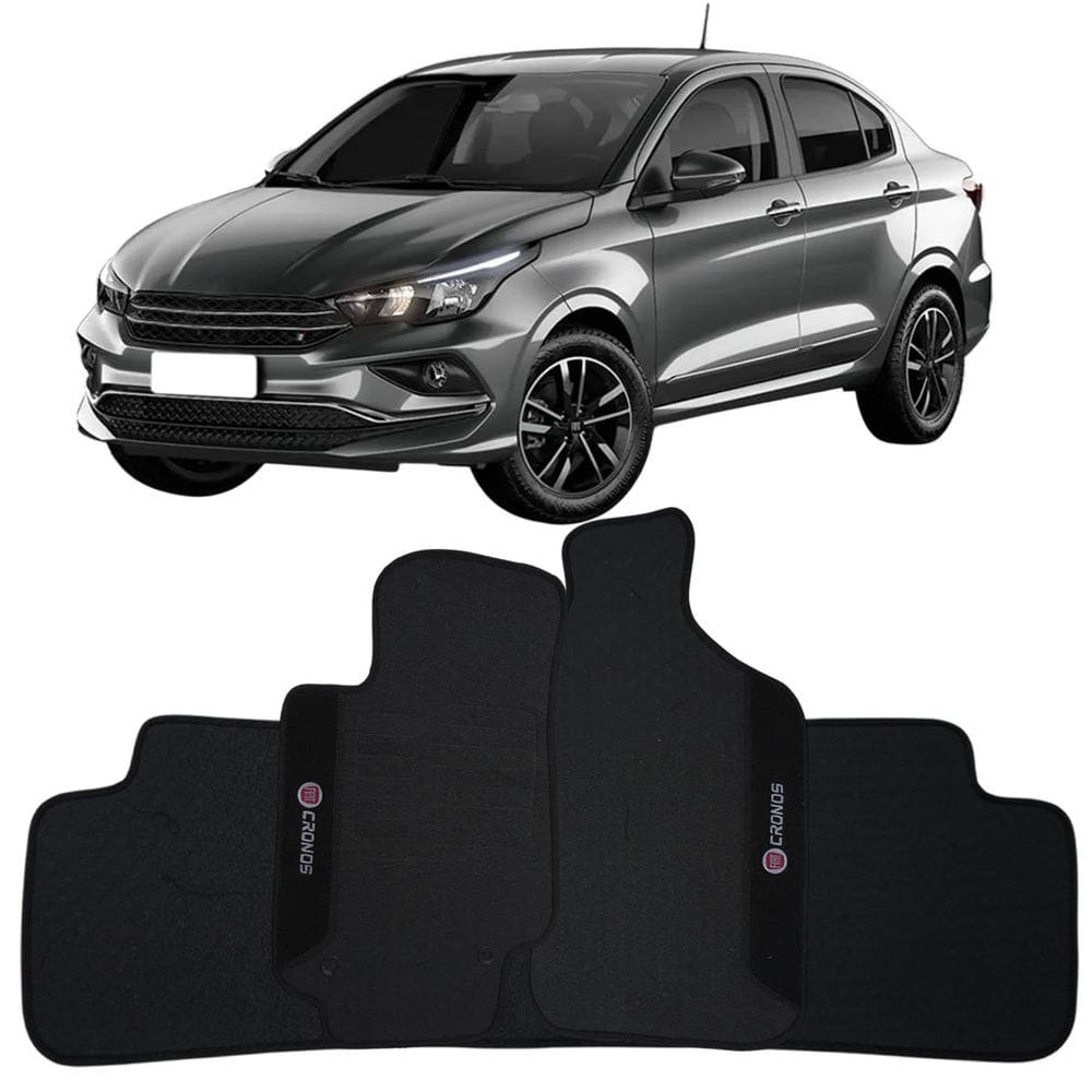 Tapete Borracha Cronos 2018 à 2024 Preto Pvc Logo Bordado Jogo 3 Peças Ecotap W6380 Automotivo Wave