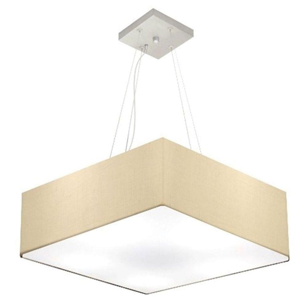 Lustre Pendente Quadrado Md-4198 Cúpula Em Tecido 15/60x60cm Algodão Crú - Bivolt
