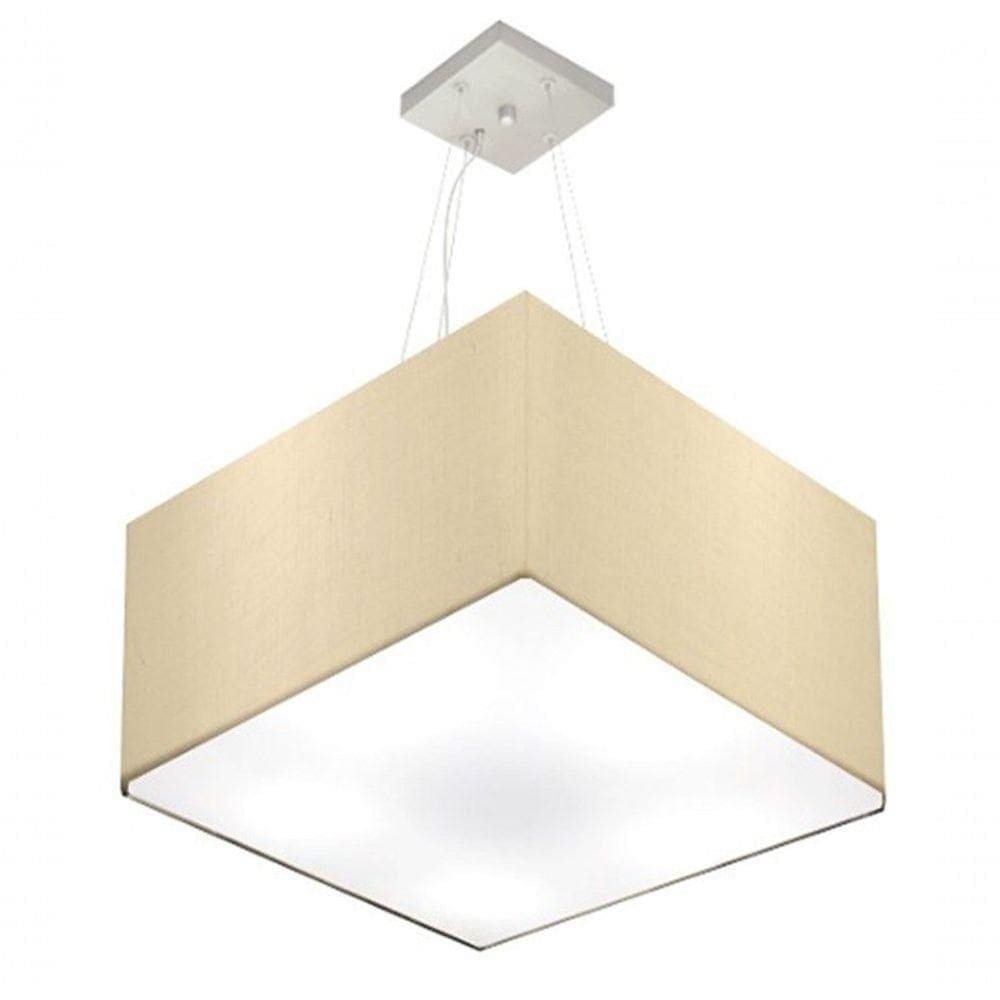 Lustre Pendente Quadrado Md-4199 Cúpula Em Tecido 30/60x60cm Algodão Crú - Bivolt
