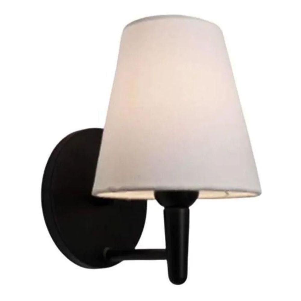 Arandela Cone Md-2004 Base Preto Cúpula Em Tecido 14-14x07cm Branco - Bivolt