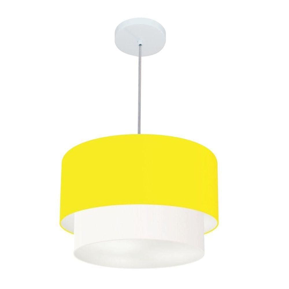 Lustres Pendentes Duplo Cilíndrico Vivare Md-4350 Cúpula Em Tecido 45x40cm - Bivolt Amarelo-branco 127/220v
