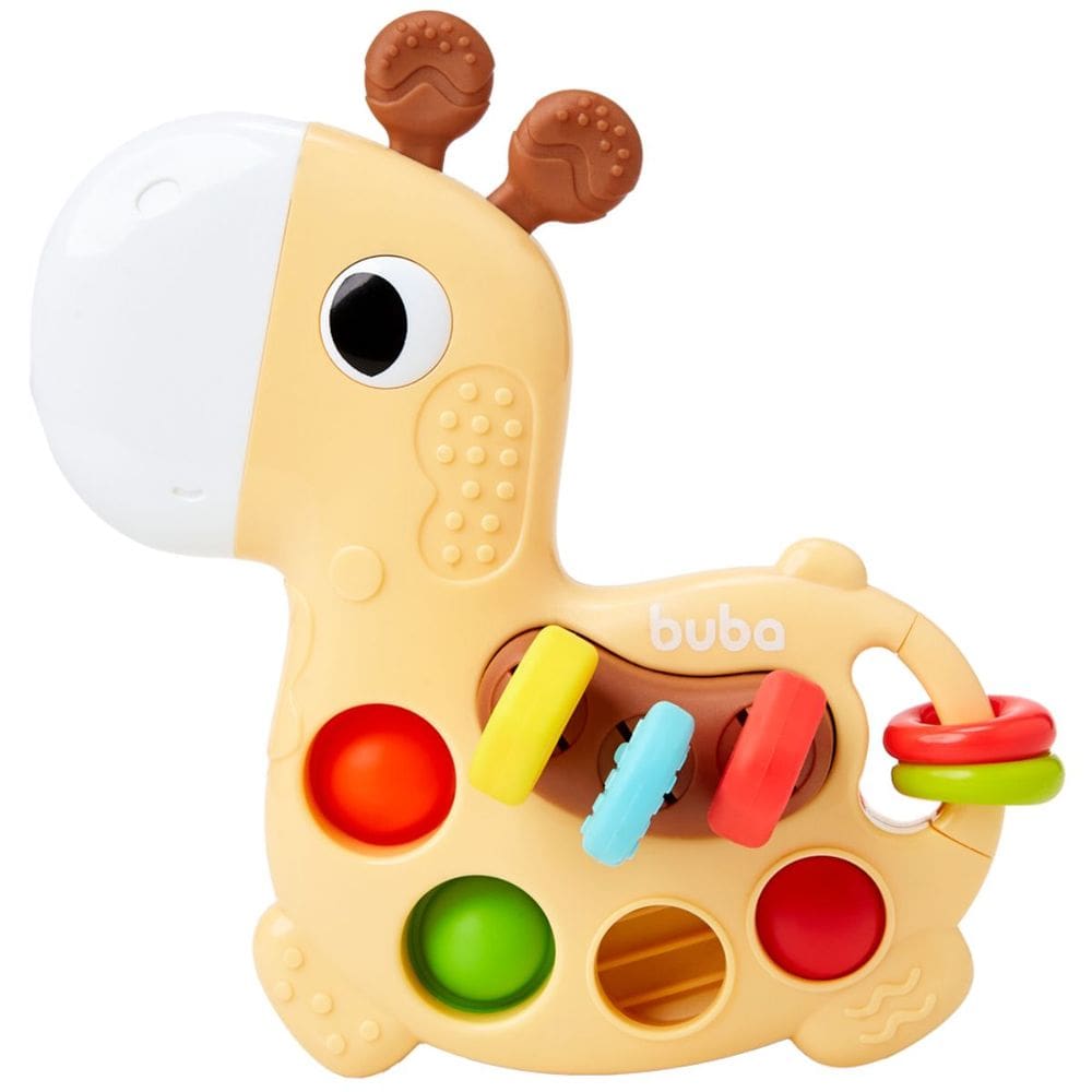 Girafinha de Atividades 100% Atóxica Fitas Texturizadas e Pop-Its para Bebês Buba