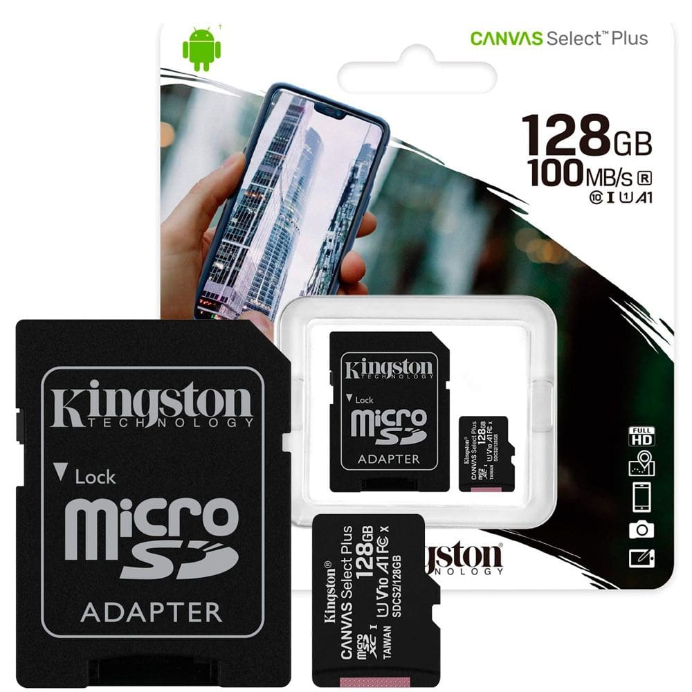 Cartão de Memória Micro SD 128GB Kingston Canvas Select Plus - Leitura: 100MBs - Classe 10 com Adaptador SD SDCS2128GB