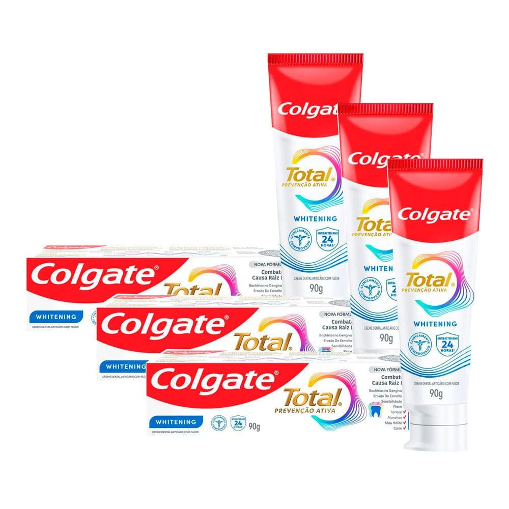 Kit 3 Creme Dental Colgate Total Prevenção Ativa Whitening 90g