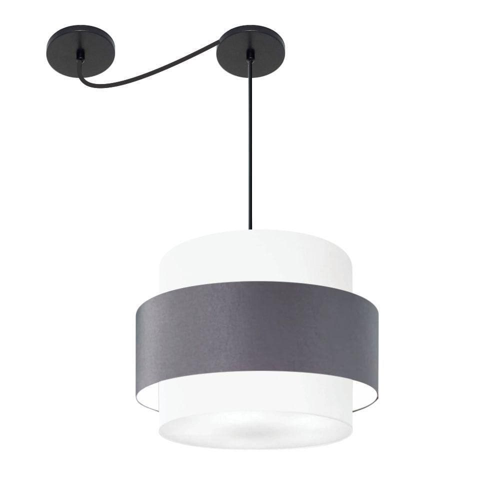 Lustre Sala De Jantar Com Desvio Vivare Md-4397 Cúpula Em Tecido 40cm Branco-cinza-escuro-branco 127/220v