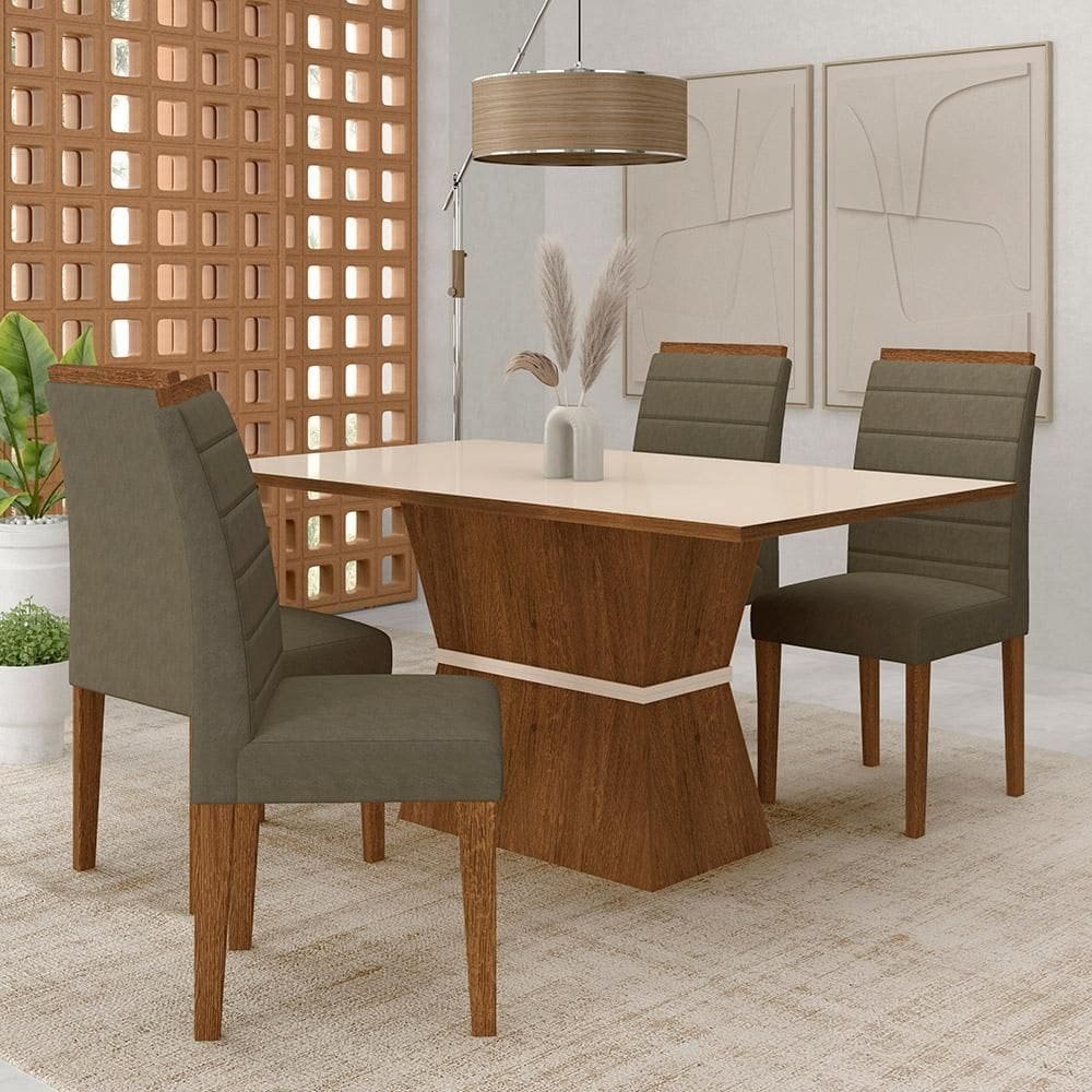 Mesa 1,36 Biella Com 4 Cadeiras Estofadas Freijó/off/sd Capucci - M.a