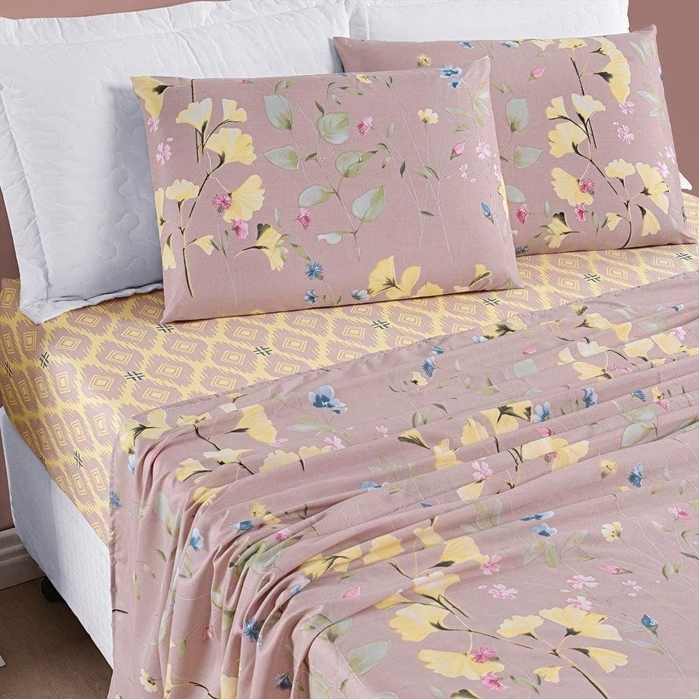 Jogo De Cama Lençol Bouti Estampado Solteiro 03 Peças - Lavanda