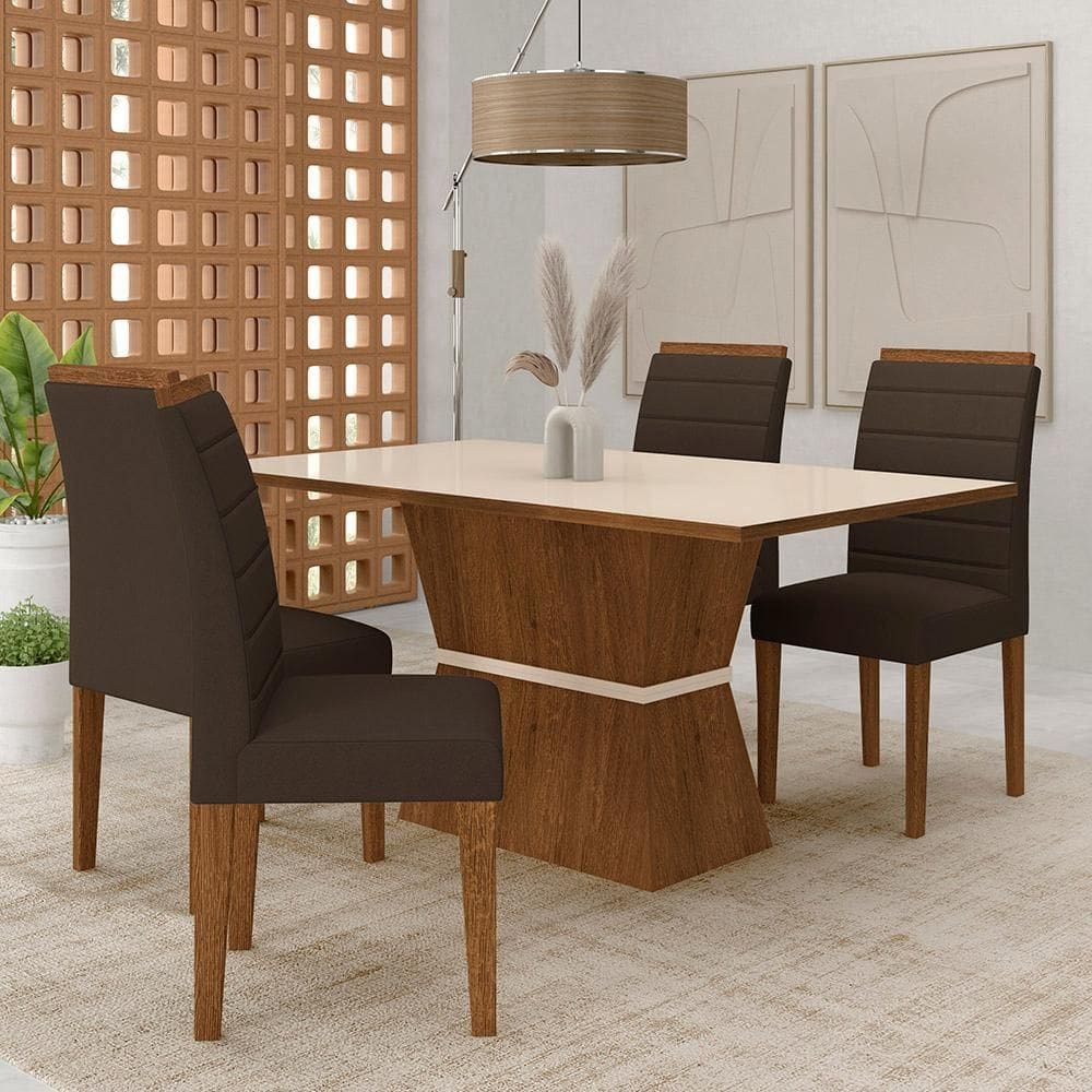 Mesa 1,36 Biella Com 4 Cadeiras Estofadas Freijó/off/sd Marrom - M.a