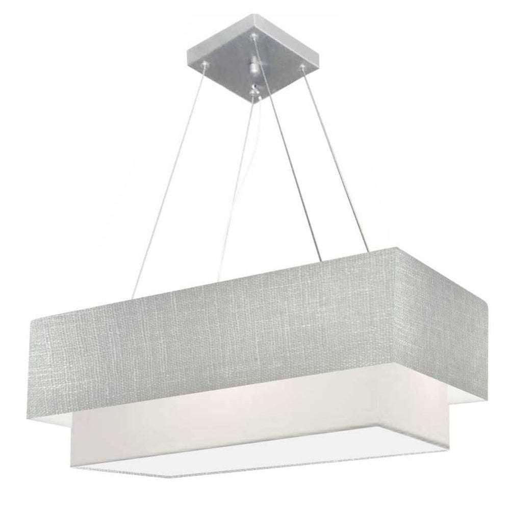 Lustre Pendente Retangular Vivare Md-4138 Cúpula Em Tecido 70x30cm X 60x25cm - Bivolt Rustico-cinza-branco 127/220v