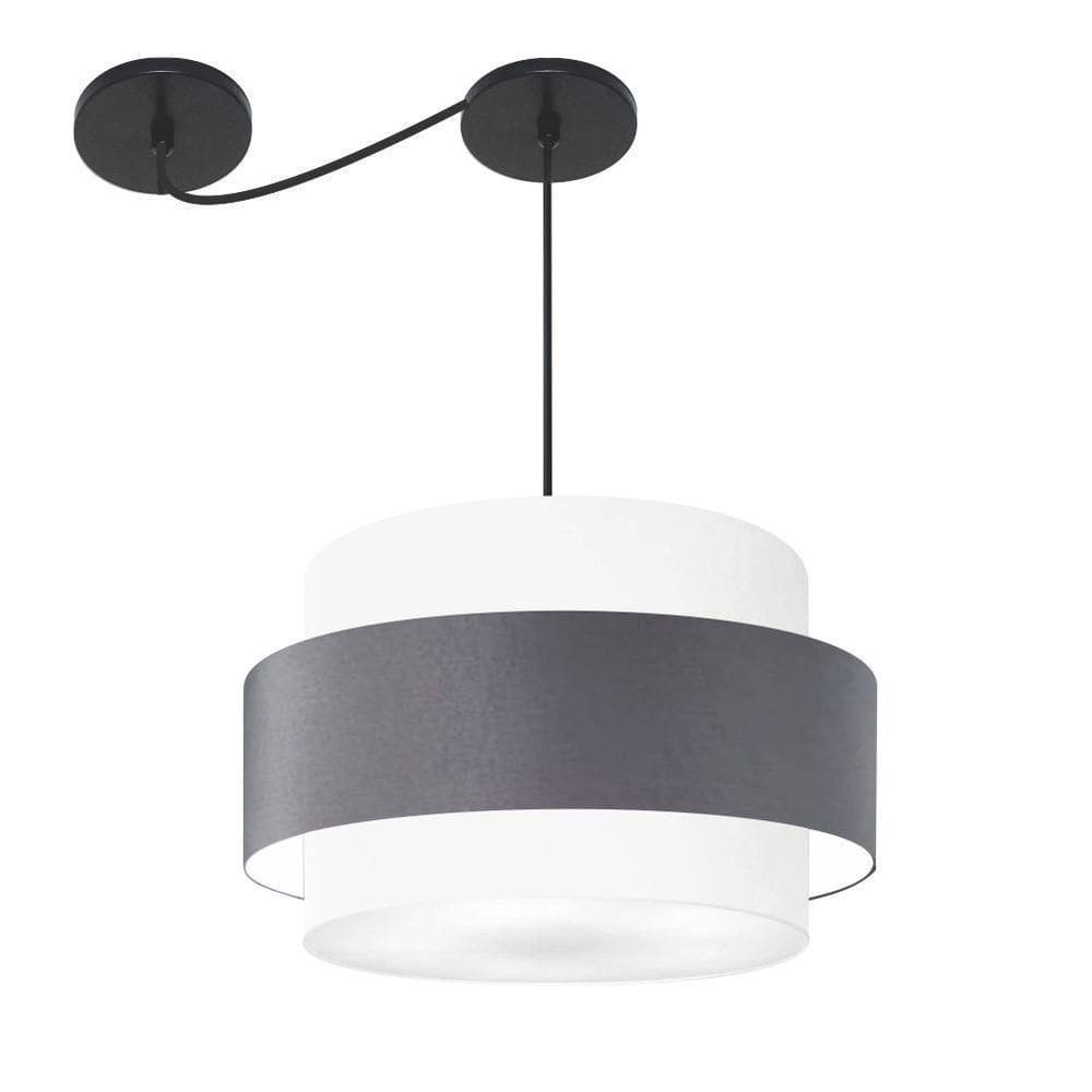 Lustre Sala De Jantar Com Desvio Vivare Md-4401 Cúpula Em Tecido 60cm Branco-cinza-escuro-branco 127/220v